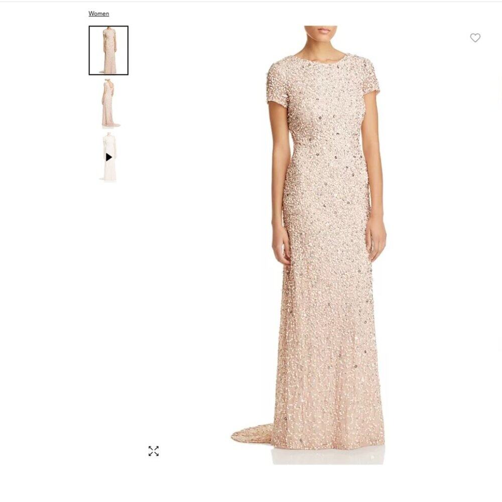 Adrianna Papell Size 12 Blush Full Sequin Short Sleeve Formal Maxi Dress NWT